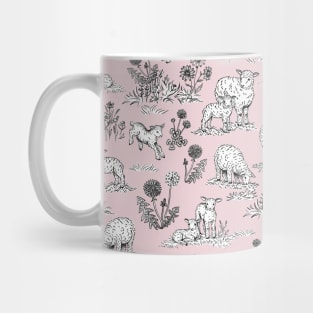 Sheep and Lambs on a Pasture Toile de Jouy (Pale Pink) Mug